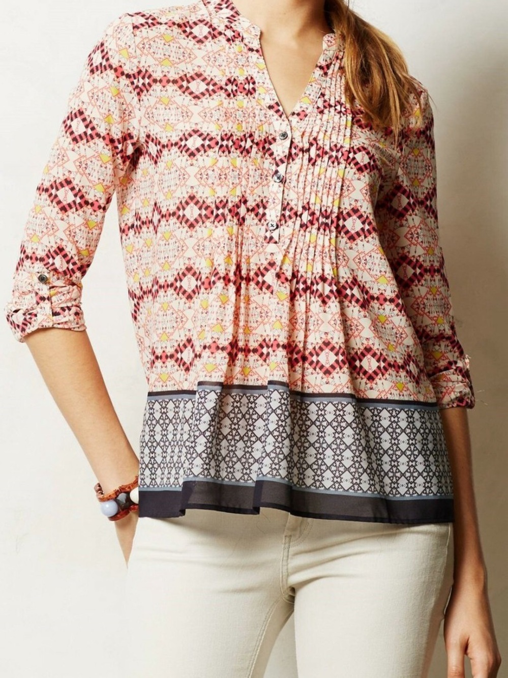 Anthropologie HD in Paris Tribal Boho Aztec Print Blouse Size 6 & 10